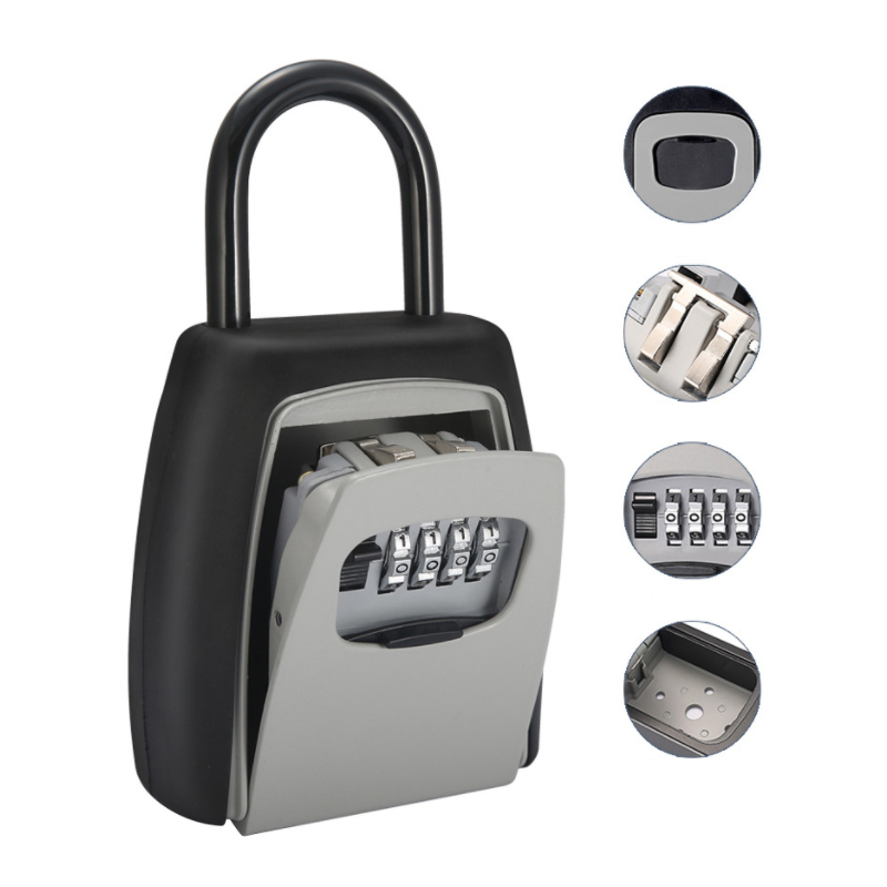 New design 4 numbers password key safe box lock aluminium alloy pad lock outdoor storage key security lock with handle xmm-904